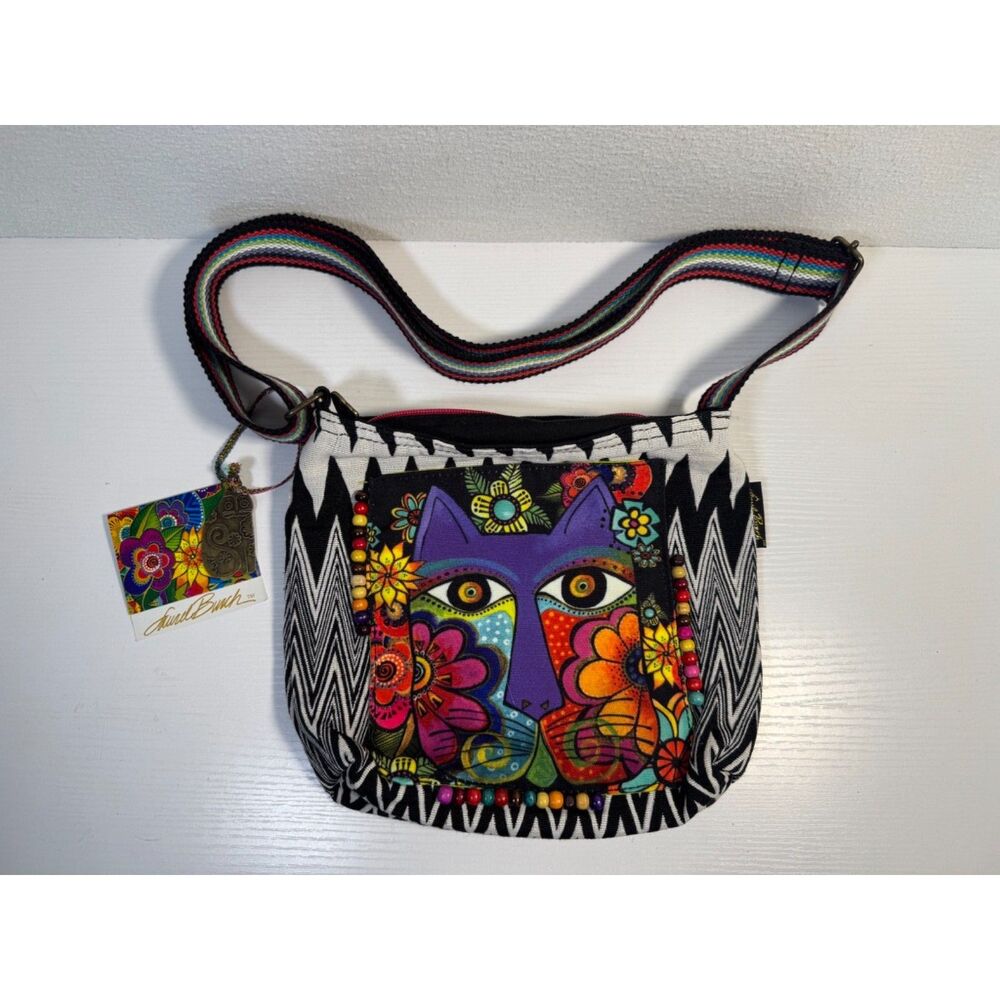 Blossoming Feline Laurel Burch Small Canvas Purse CrossBody Tote Bag Handbag NWT